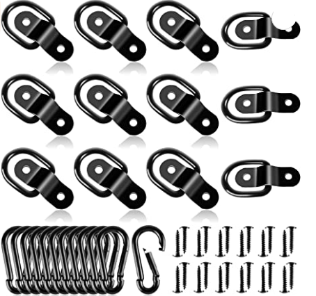 12 Pieces D Rings Tie Down Anchors Hooks 1/4" 