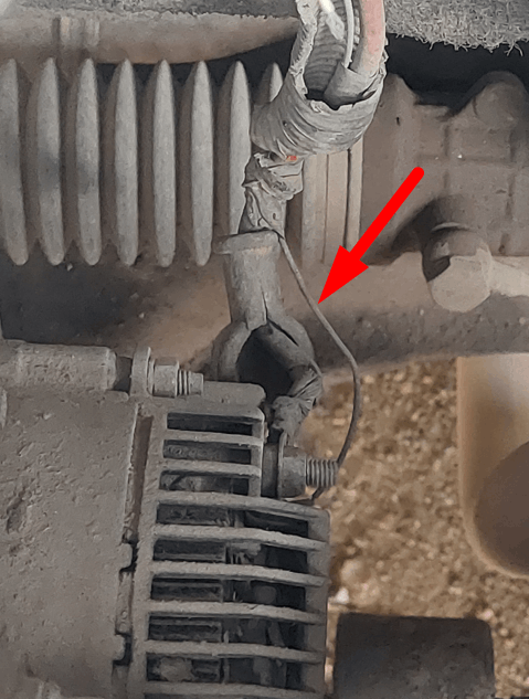 Cable connections on alternator.