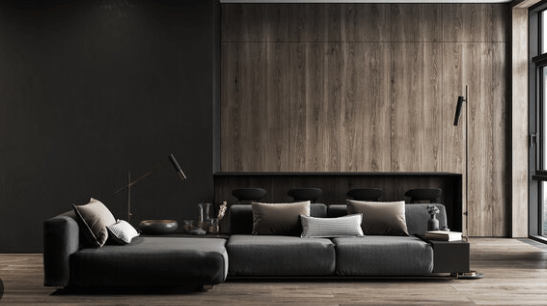 Modern Black and Grey Living Room with Rustic Appearance 